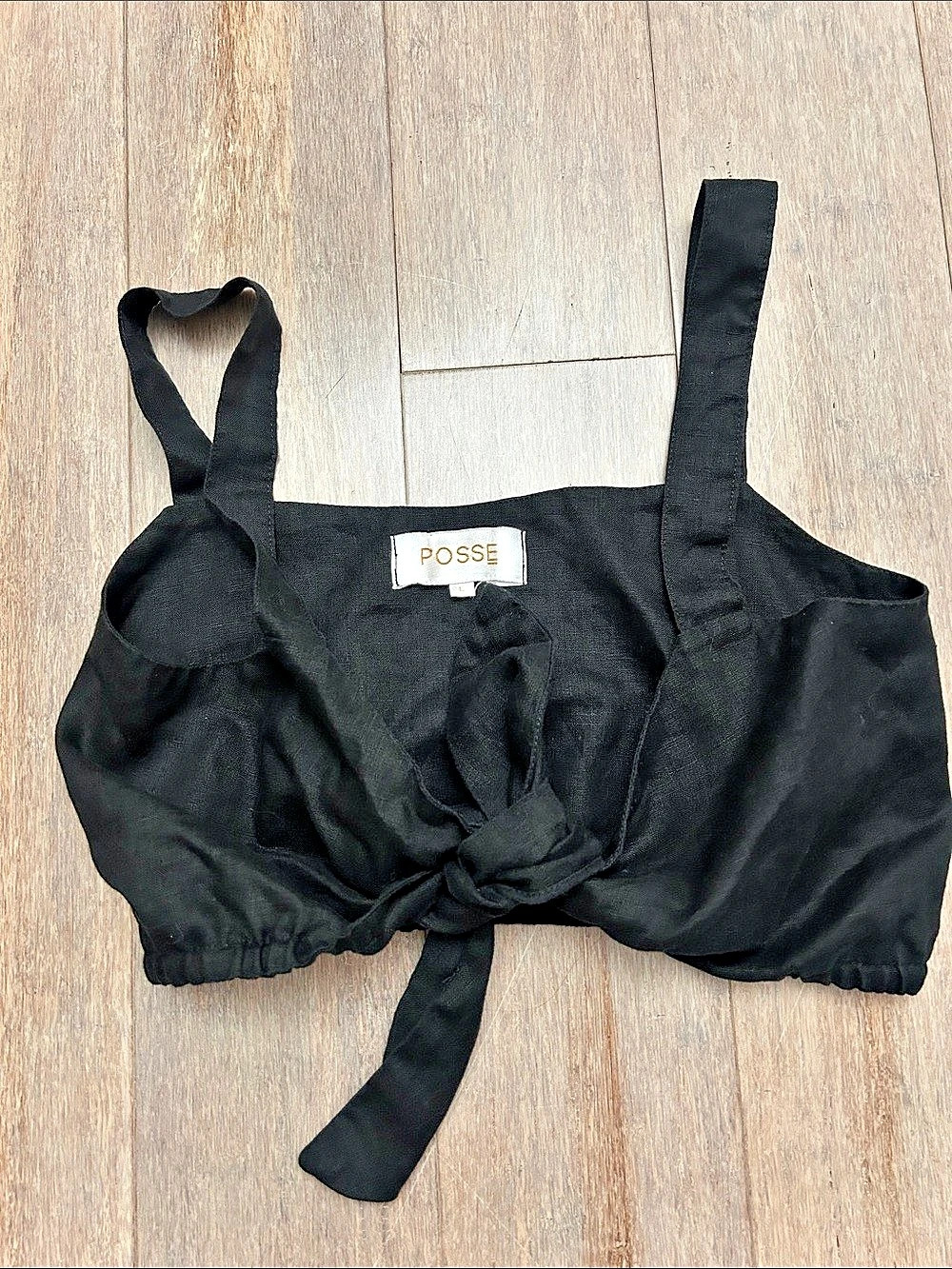 POSSE Alice Crop Top Black Tie-Front Size Large
